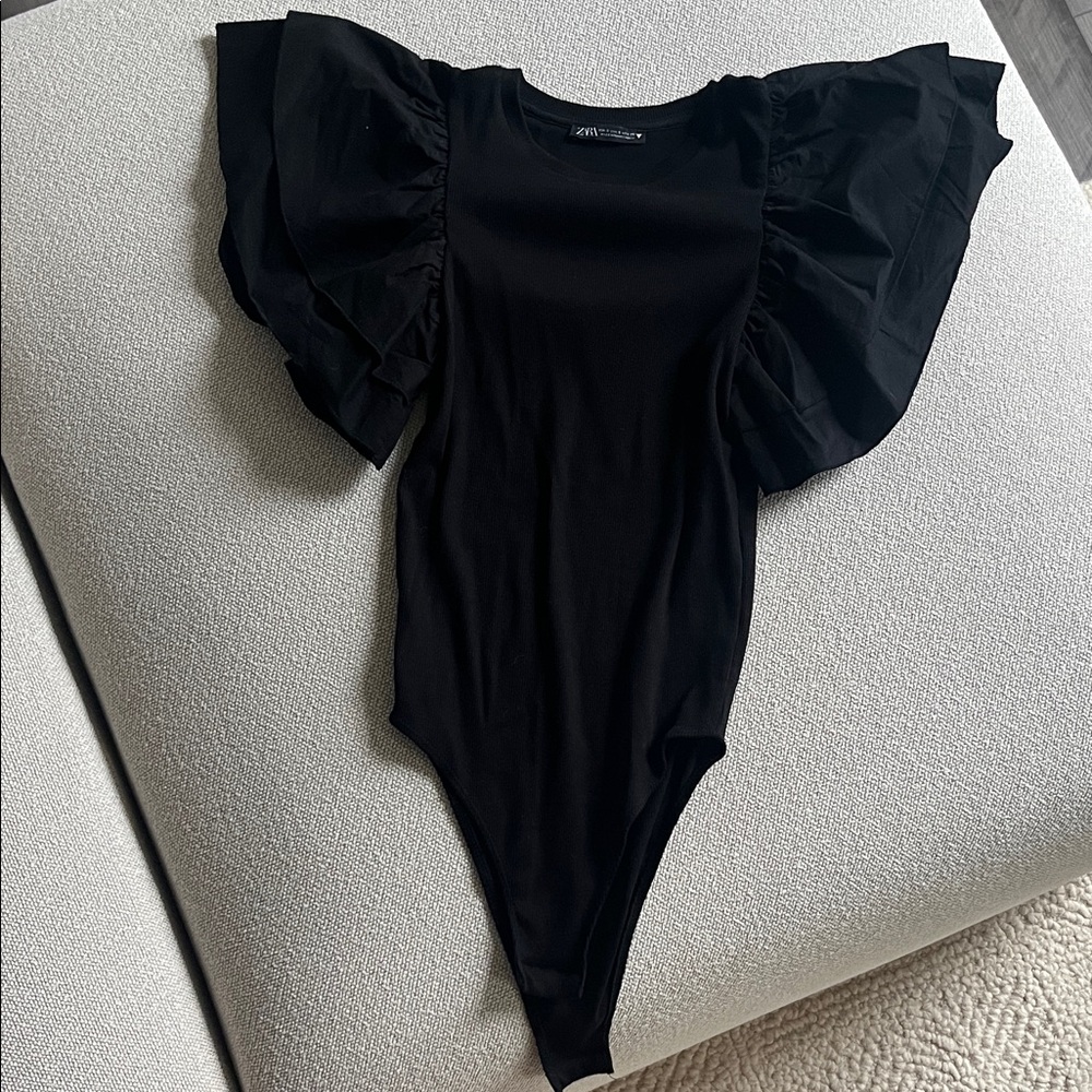Zara Black Ruffled Bodysuit for Kids